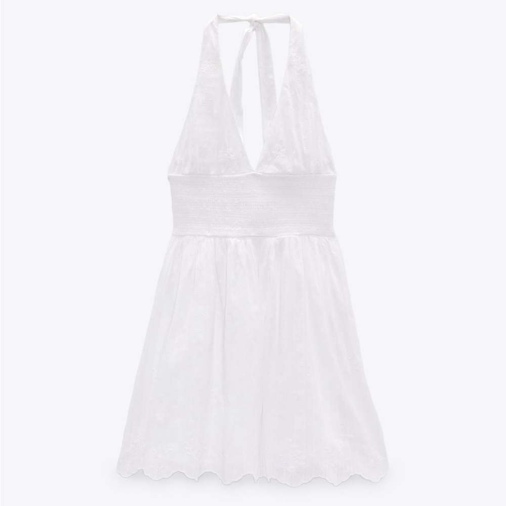 Embroidered Halter Mini Linen Dress